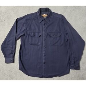 Harley Davidson Mens Large Long Sleeve‎ Shirt Navy Blue Embroidered Button Up